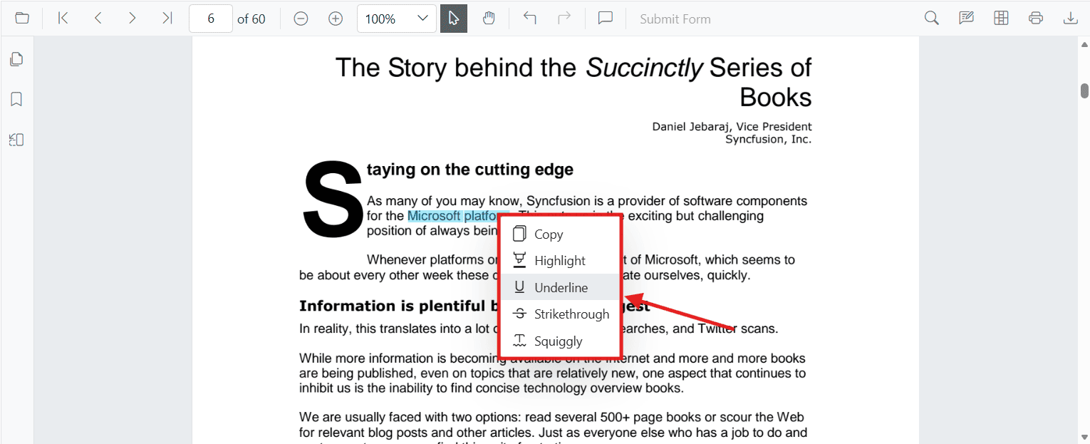 context menu on text
