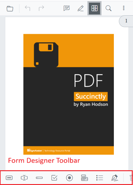 Blazor PDF Viewer primary toolbar with customized items