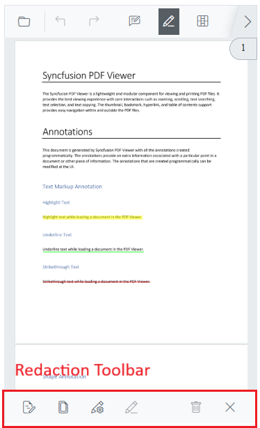 Blazor PDF Viewer primary toolbar with customized items