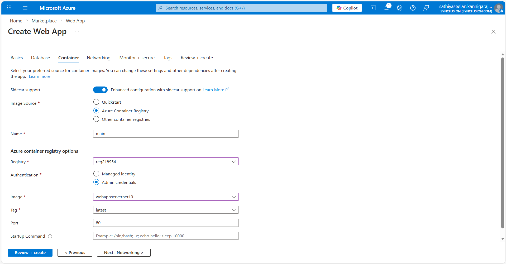 udpate container configuration