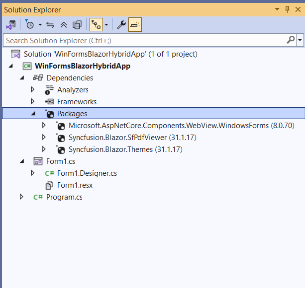WinForms Blazor App SfPdfViewer NuGet package reference