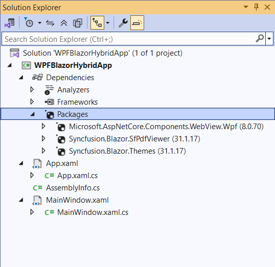 WPF Blazor App SfPdfViewer NuGet package reference