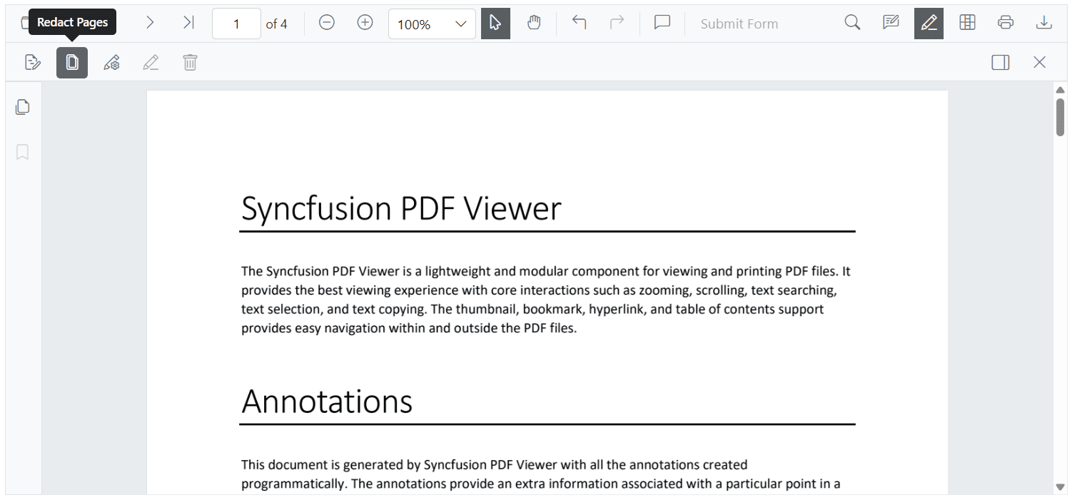 Toolbar showing the Redact Page option