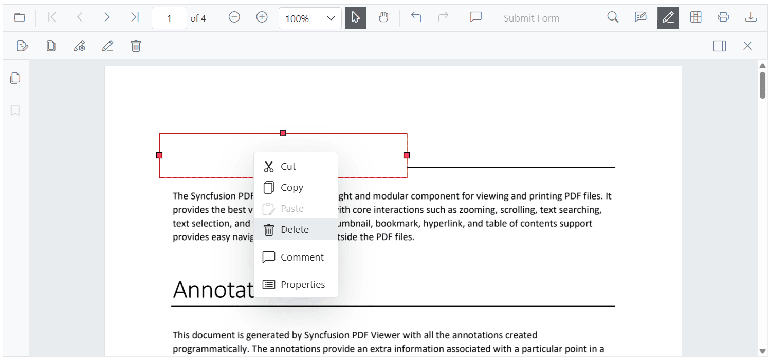 Context menu showing Delete for a redaction