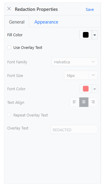 Redaction Properties Dialog Mobile View