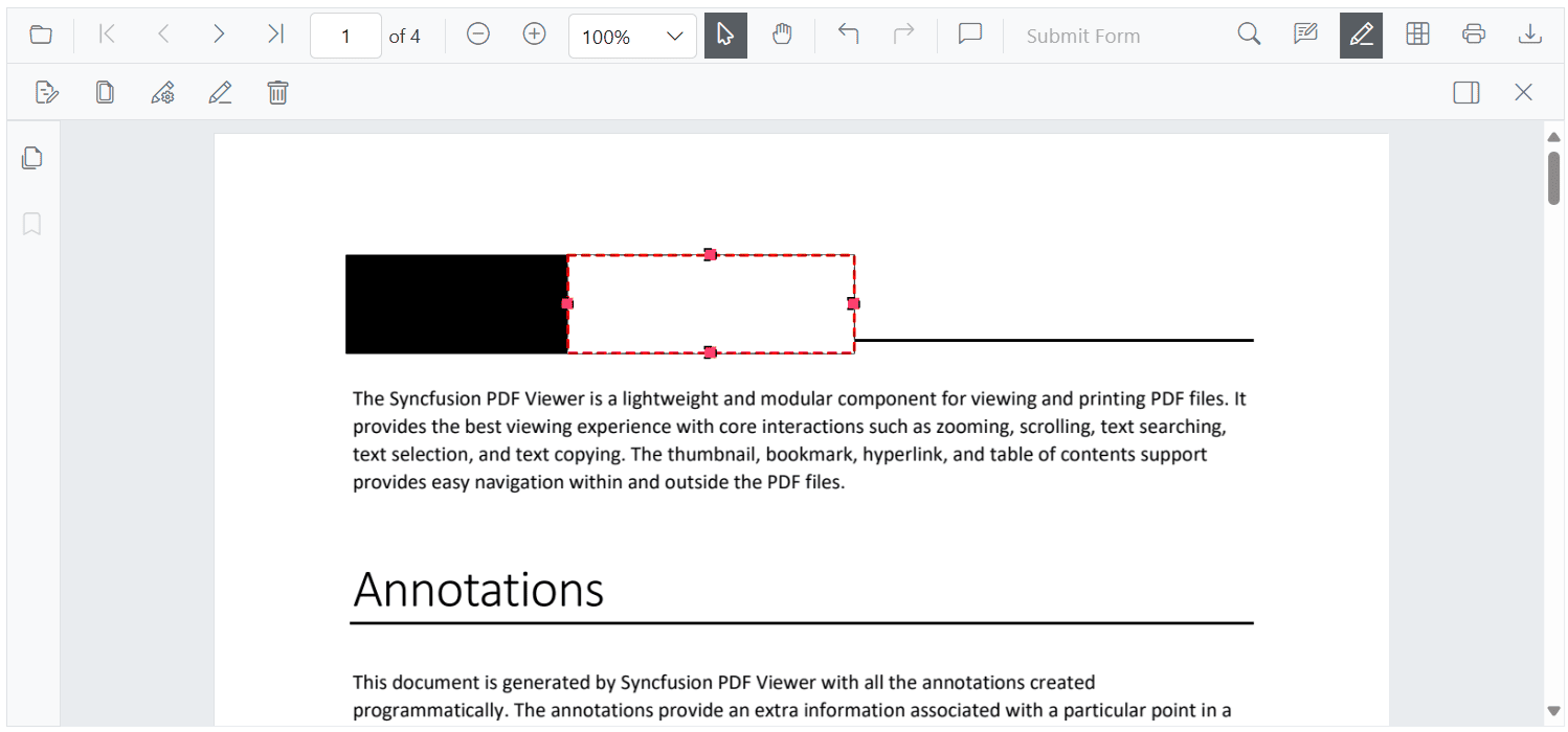 Resizing a redaction annotation