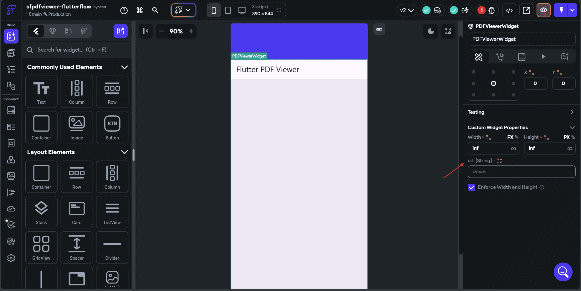 Set url in Widget Properties