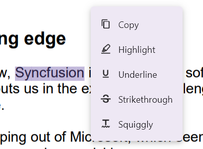 Text selection context menu in Flutter PDF Viewer.