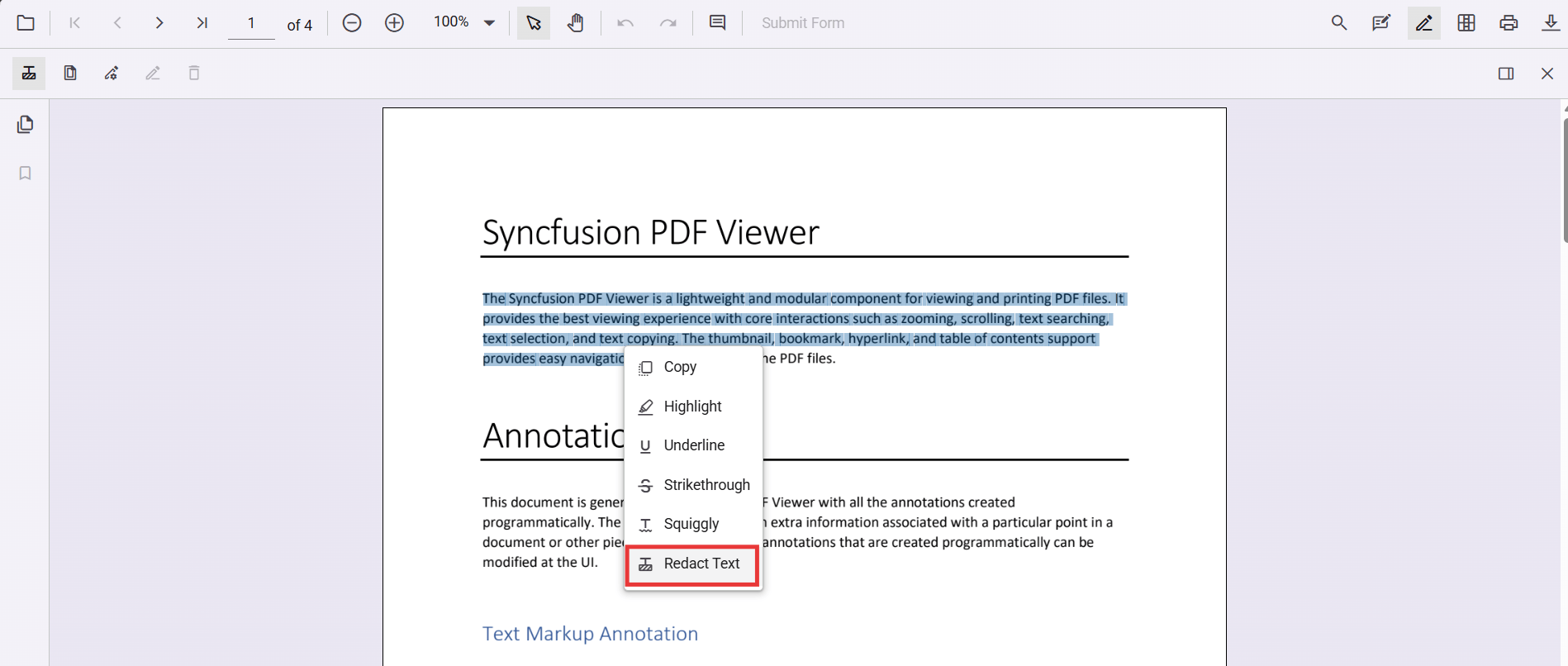 Context menu showing Redact Annotation option