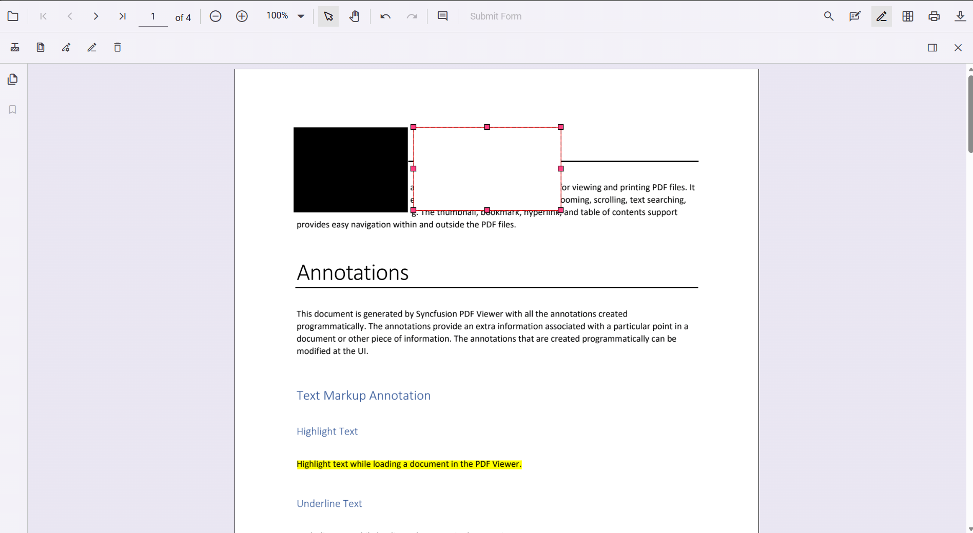 Resizing a redaction annotation