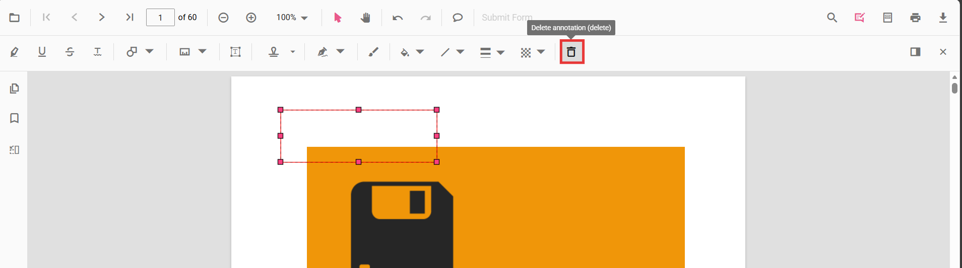 Delete via annotation toolbar