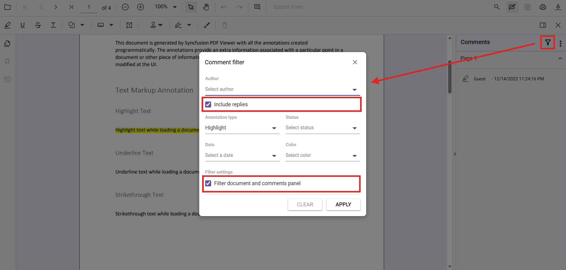 Filter Settings Options