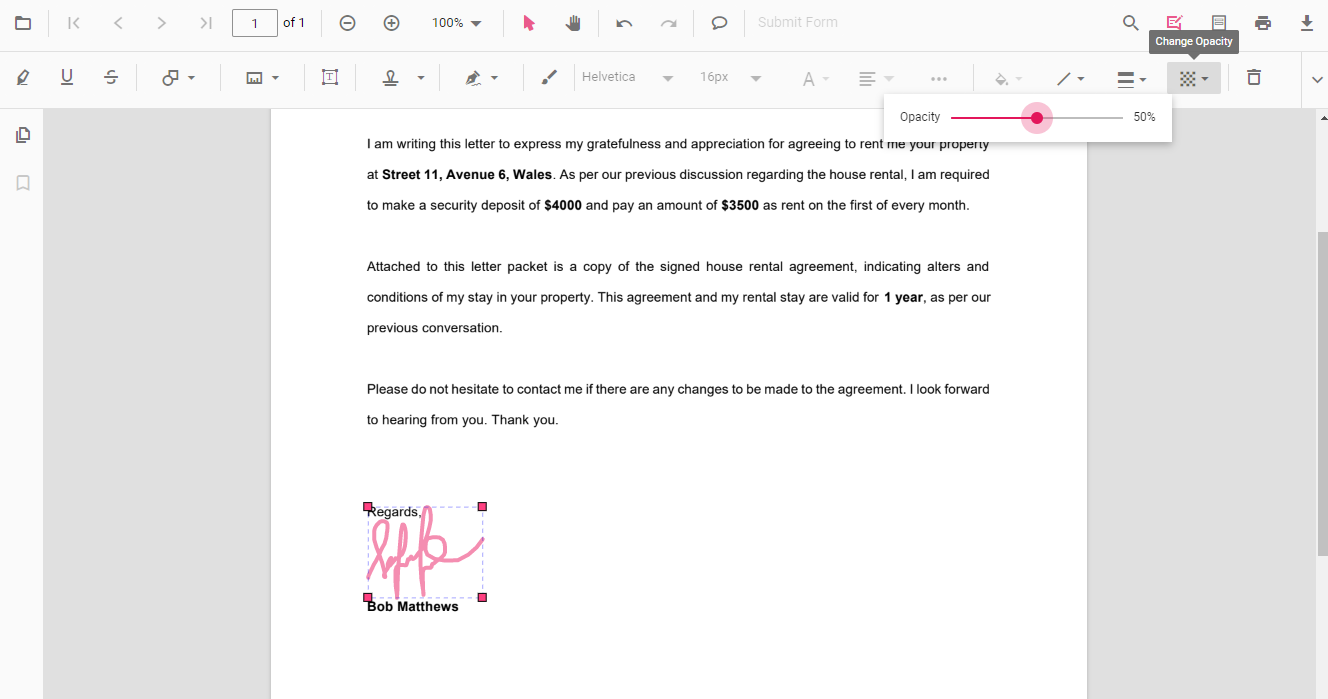 Change signature opacity