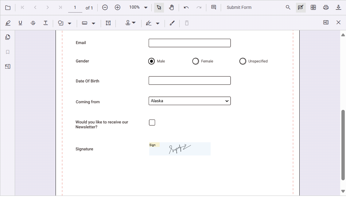 Signature added in JavaScript PDF Viewer