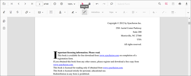 Ink tool in the annotation toolbar