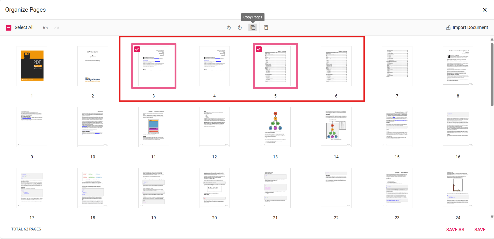 Copy selected page thumbnails