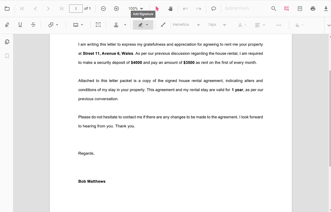 Open the handwritten signature panel