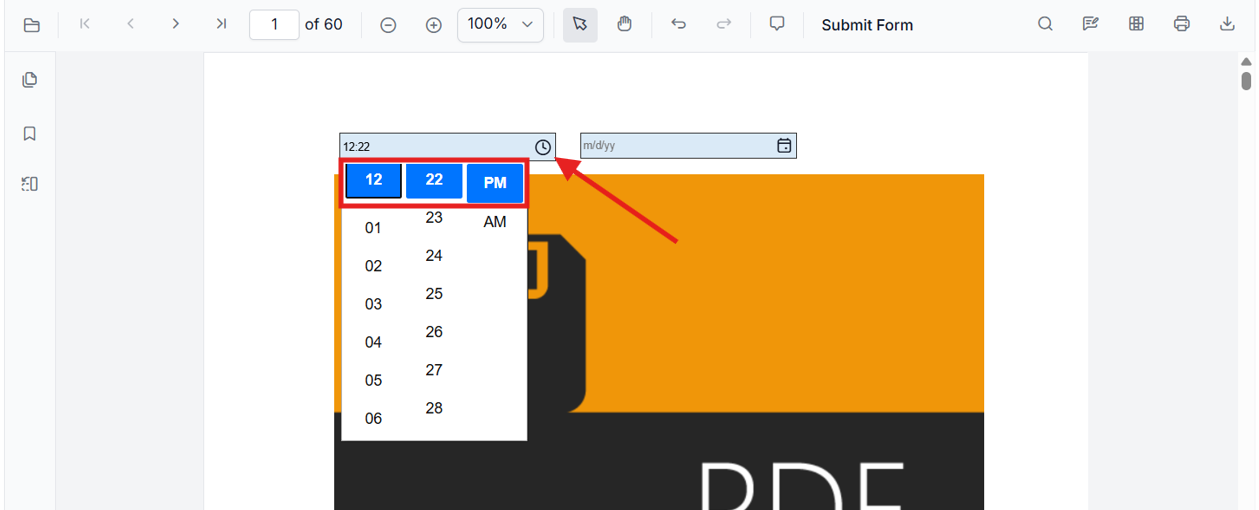 Time picker open for a DateTime field