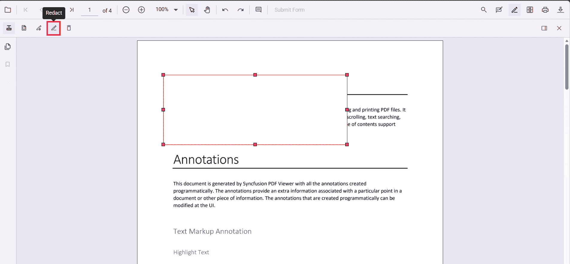 Toolbar showing the Apply Redaction button