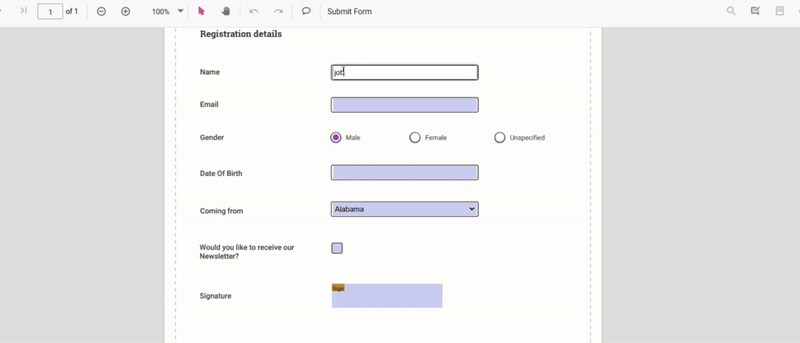 Form filling in TypeScript PDF Viewer