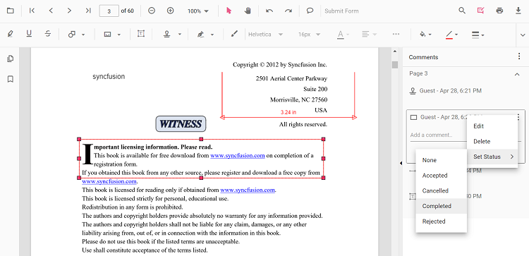 Set status for a comment