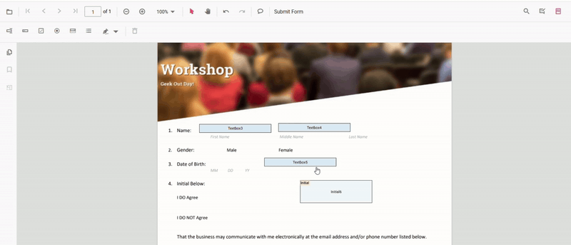 Moving and resizing a form field