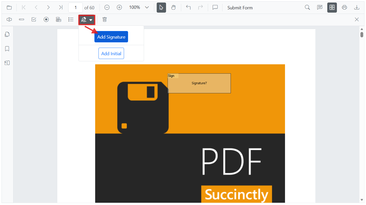 Signature field added from UI