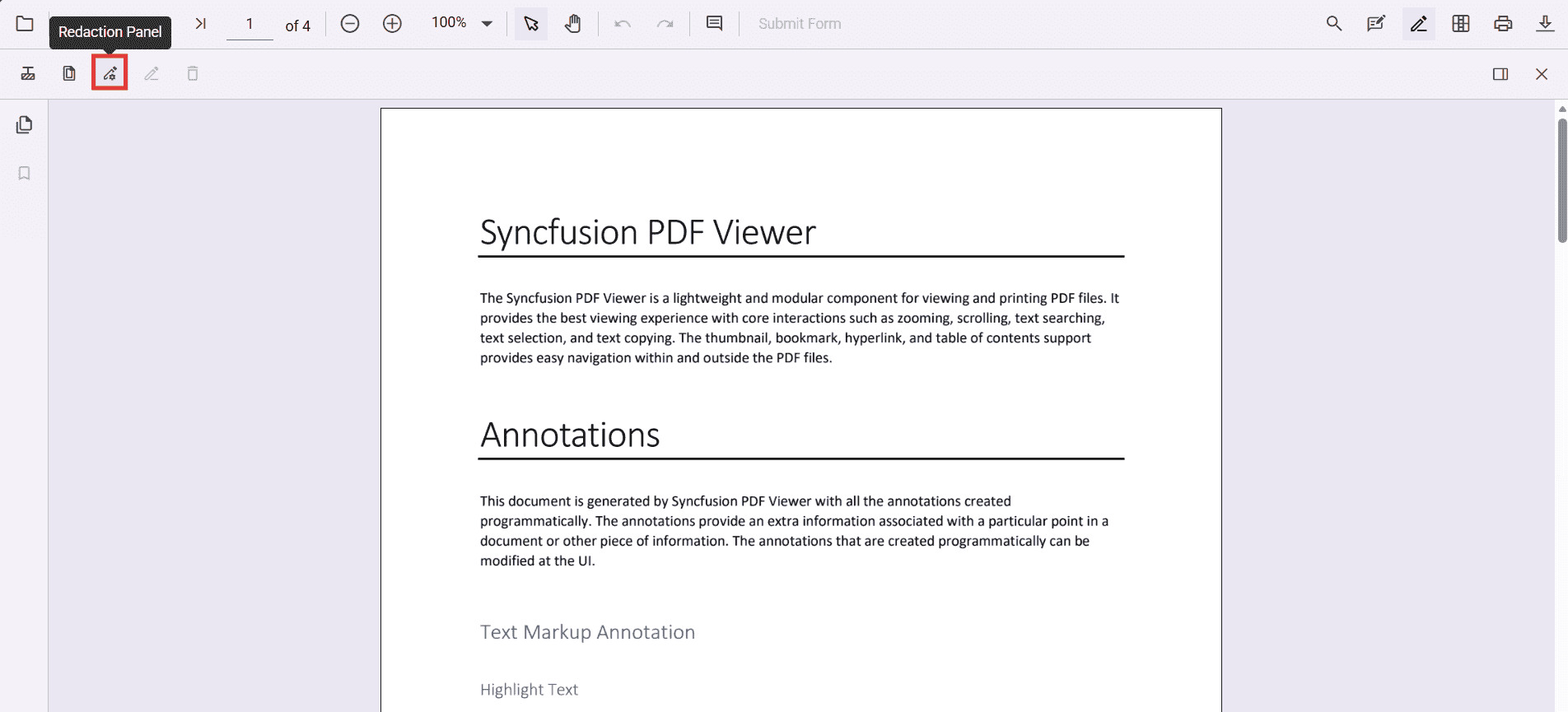 Redaction Property Panel