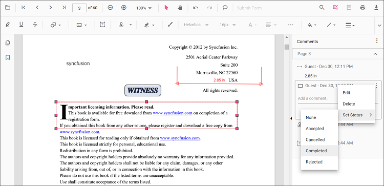 Set status for a comment