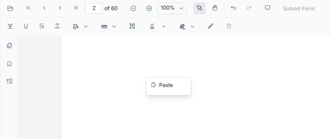 context menu on empty space