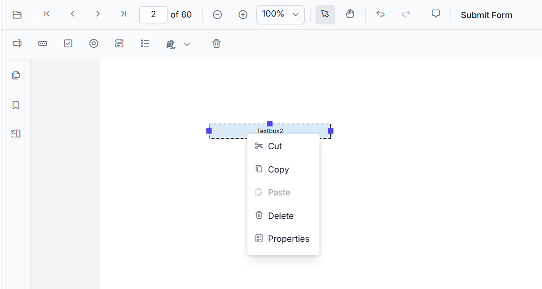 context menu on form fields