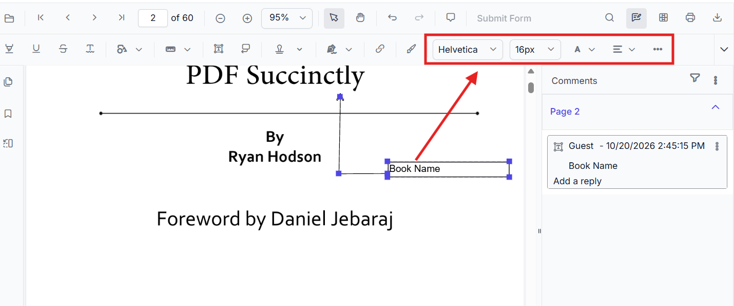 Selected Callout Annotation with text formatting controls