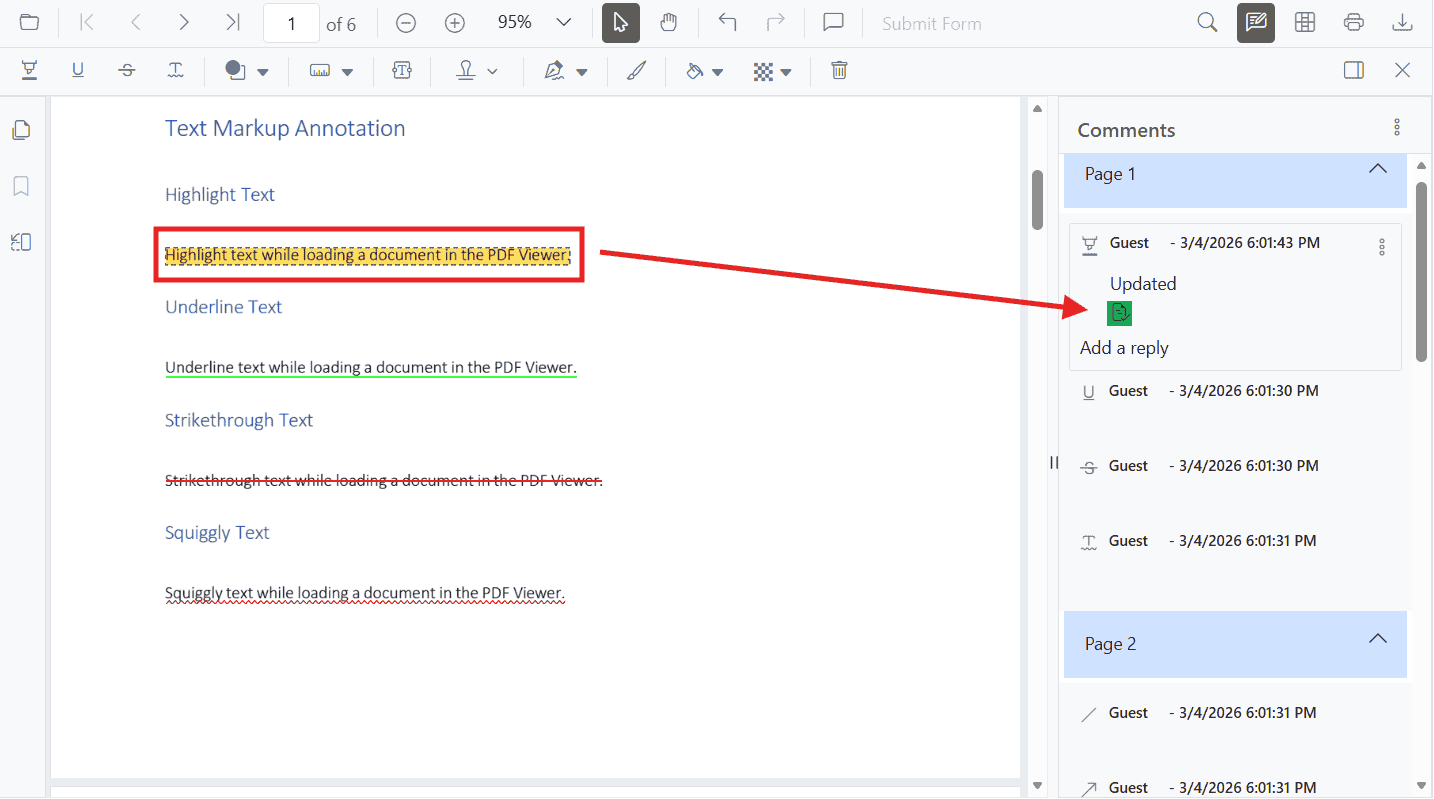 Reviewer using highlights and comments