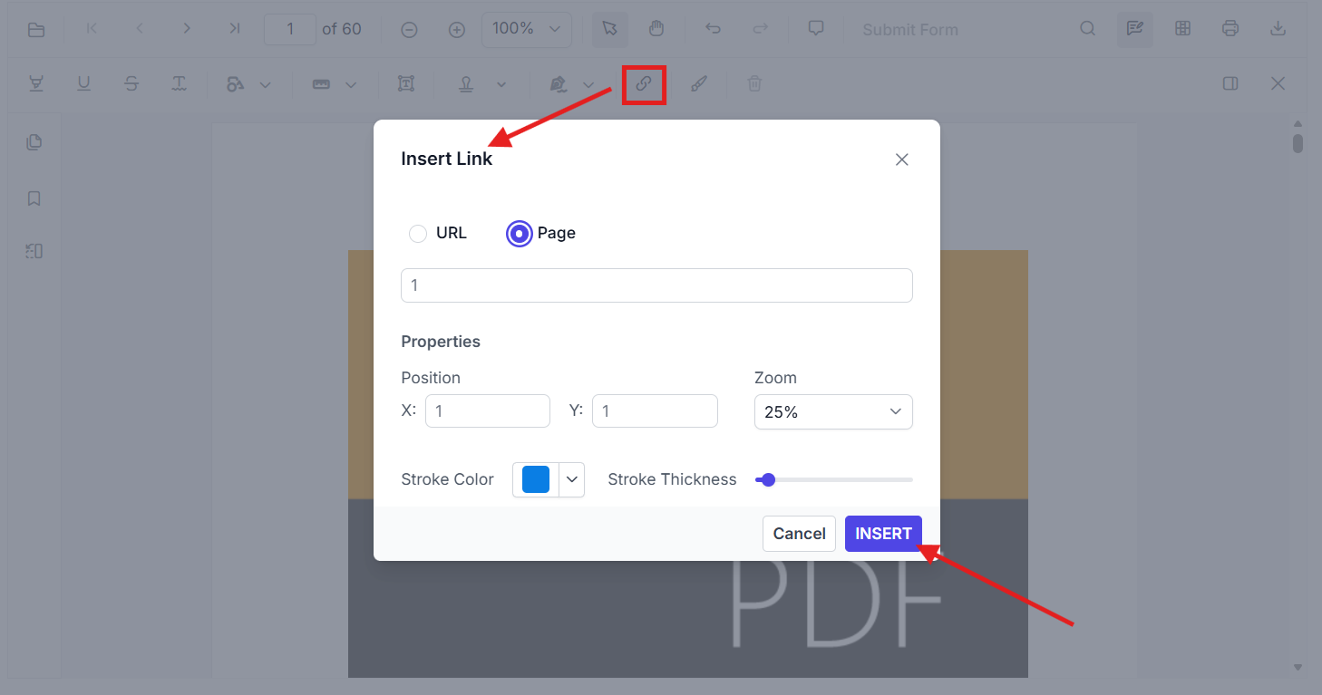 Add Link dialog Page