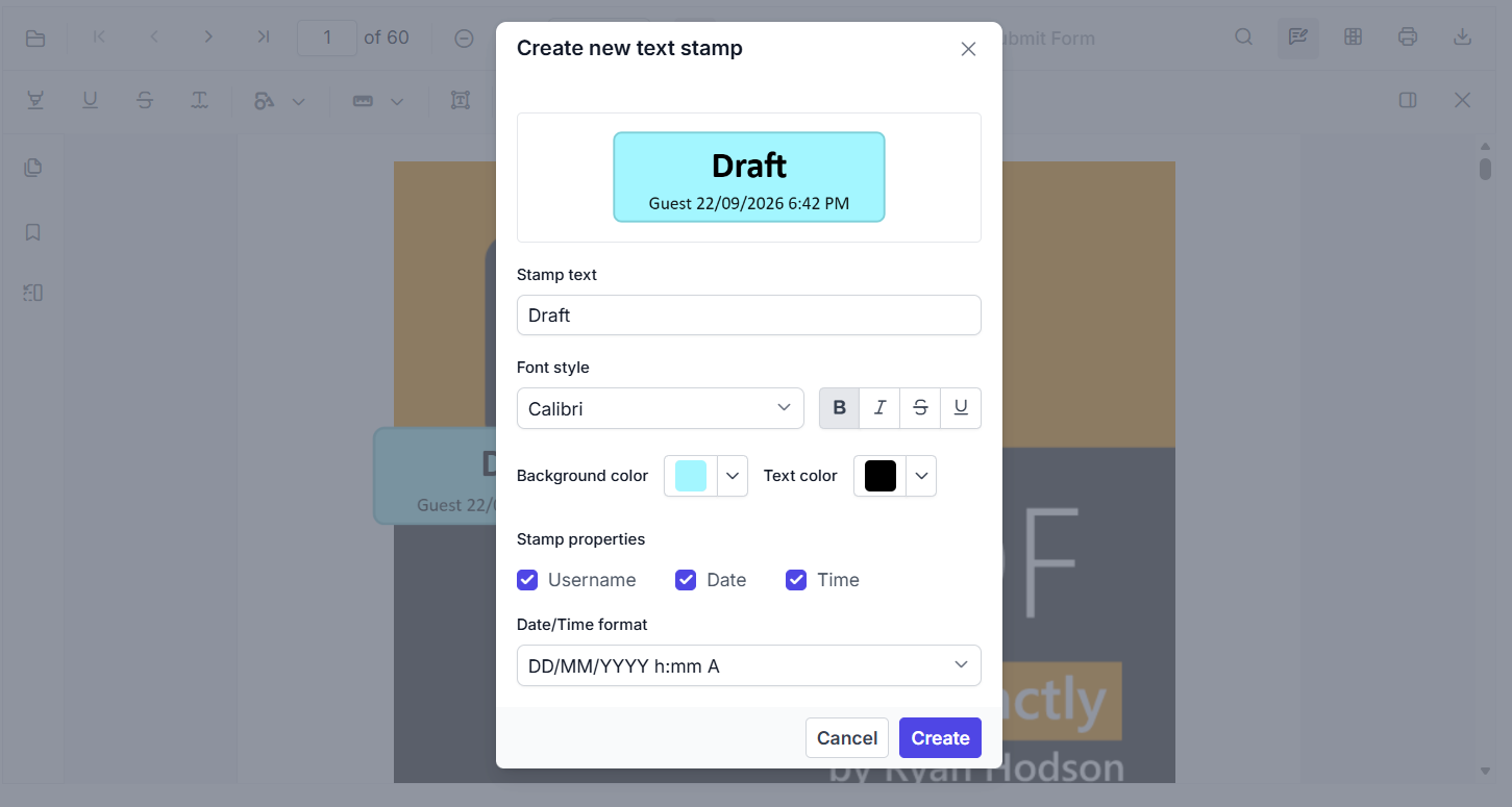 Text Stamp dialog