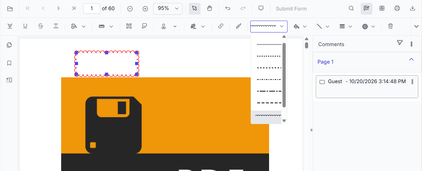 Cloud border style options in the annotation toolbar