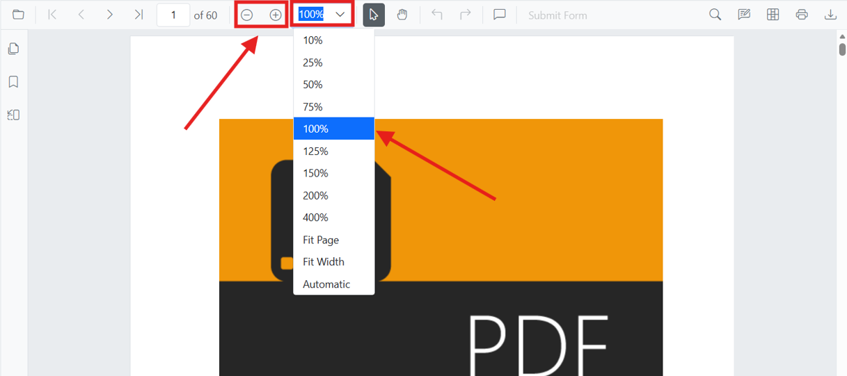 PDF Viewer zoom controls