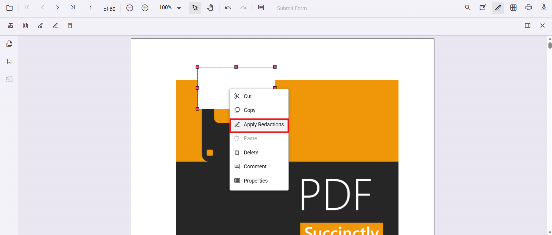 Redact option in context menu