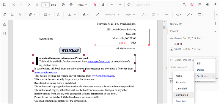 Set status for a comment