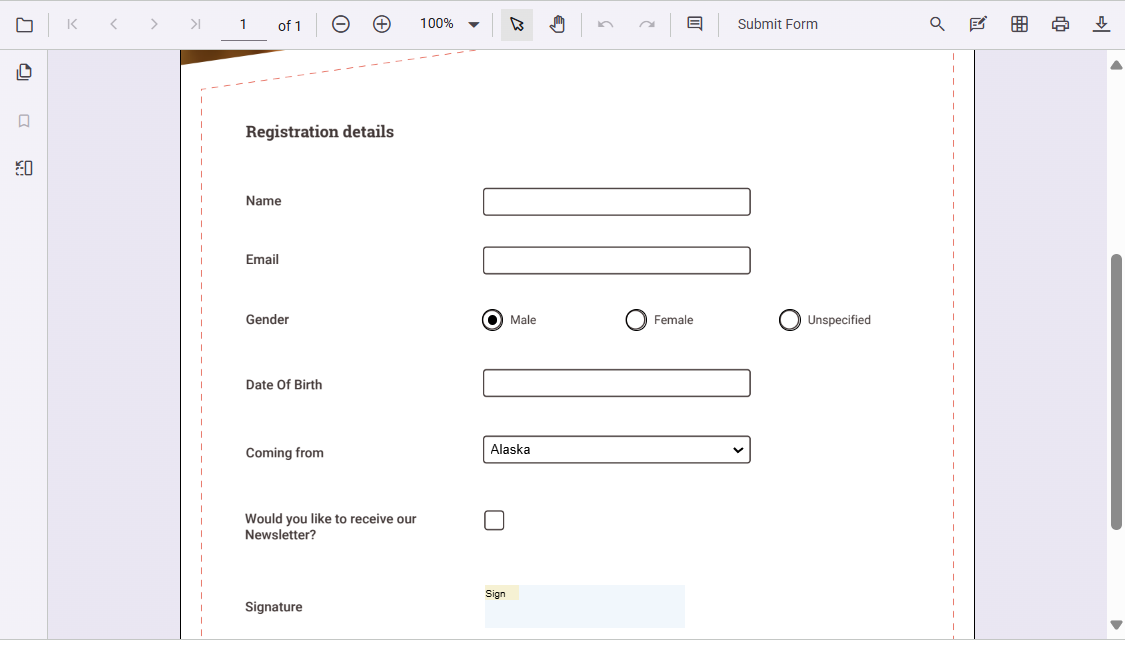 Form filling in Vue PDF Viewer