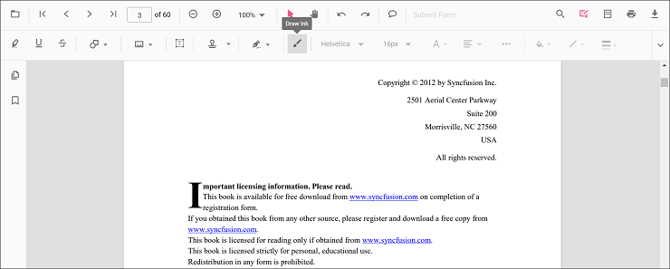 Ink tool in the annotation toolbar