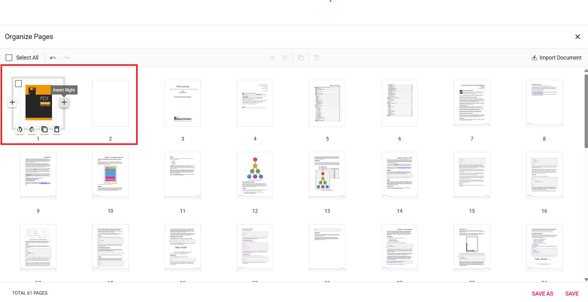 Insert blank page next to selected thumbnail
