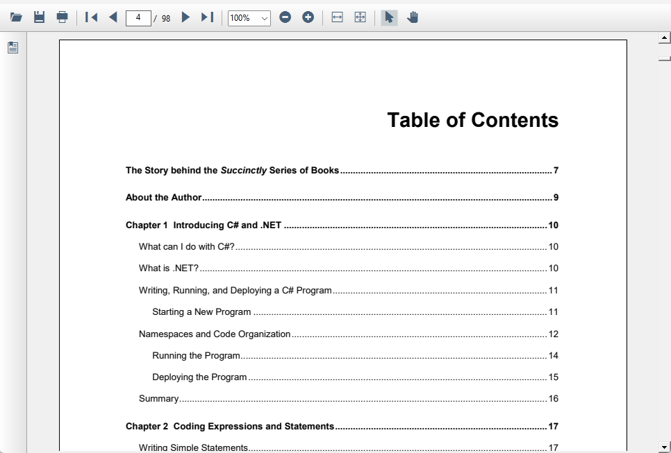 WinForms PDF Viewer Table of contents 