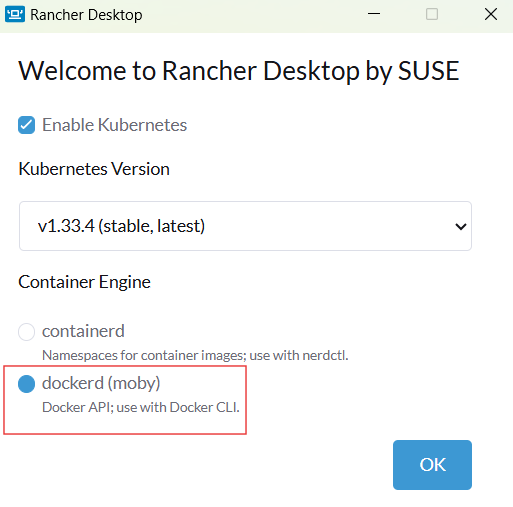 Docker engine selection in Rancher Desktop