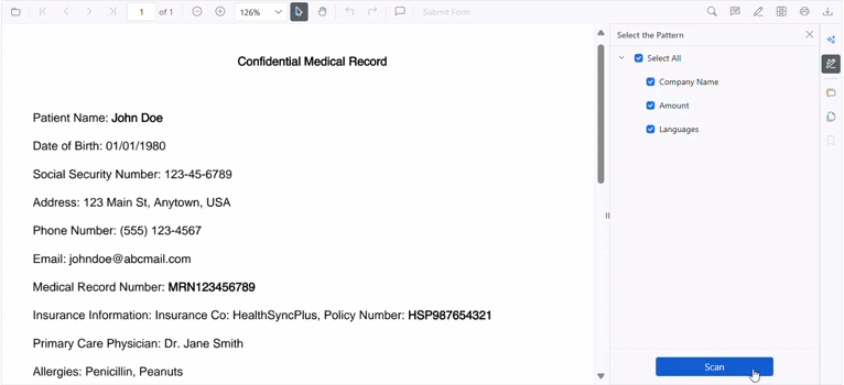 Redact Patterns in Smart Redaction