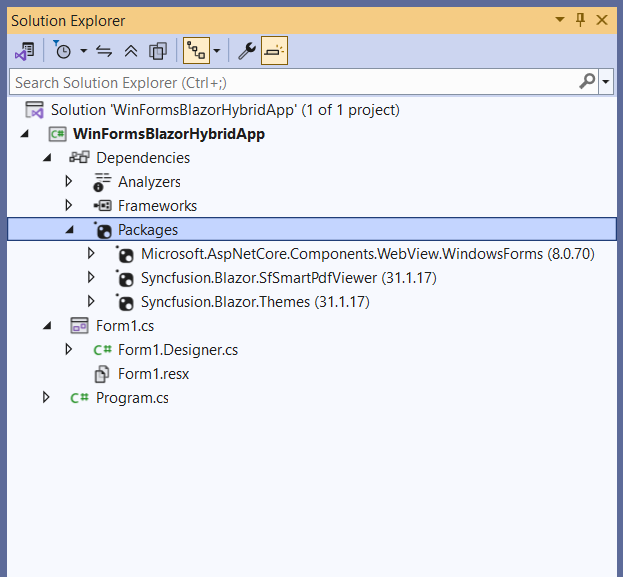 WinForms Blazor App Smart Pdfviewer NuGet package reference