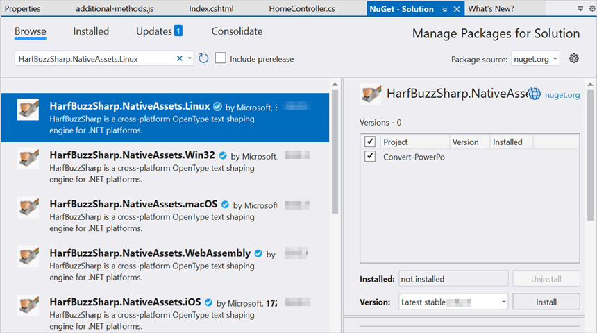 Install HarfBuzzSharp.NativeAssets.Linux Nuget Package