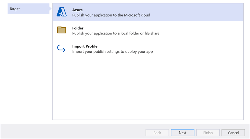 Select the target as Azure
