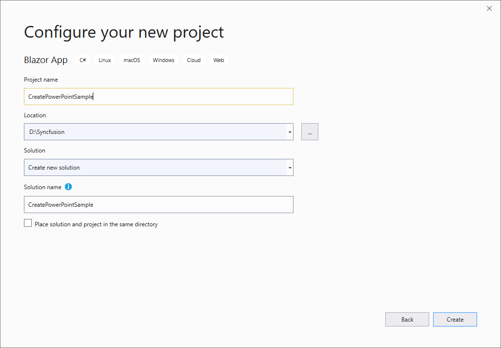 Create a project name for your new project