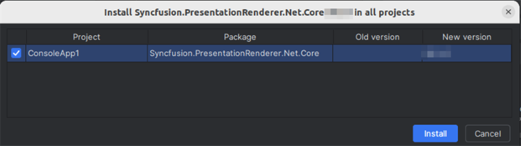 Install the Syncfusion.PresentationRenderer.Net.Core NuGet package